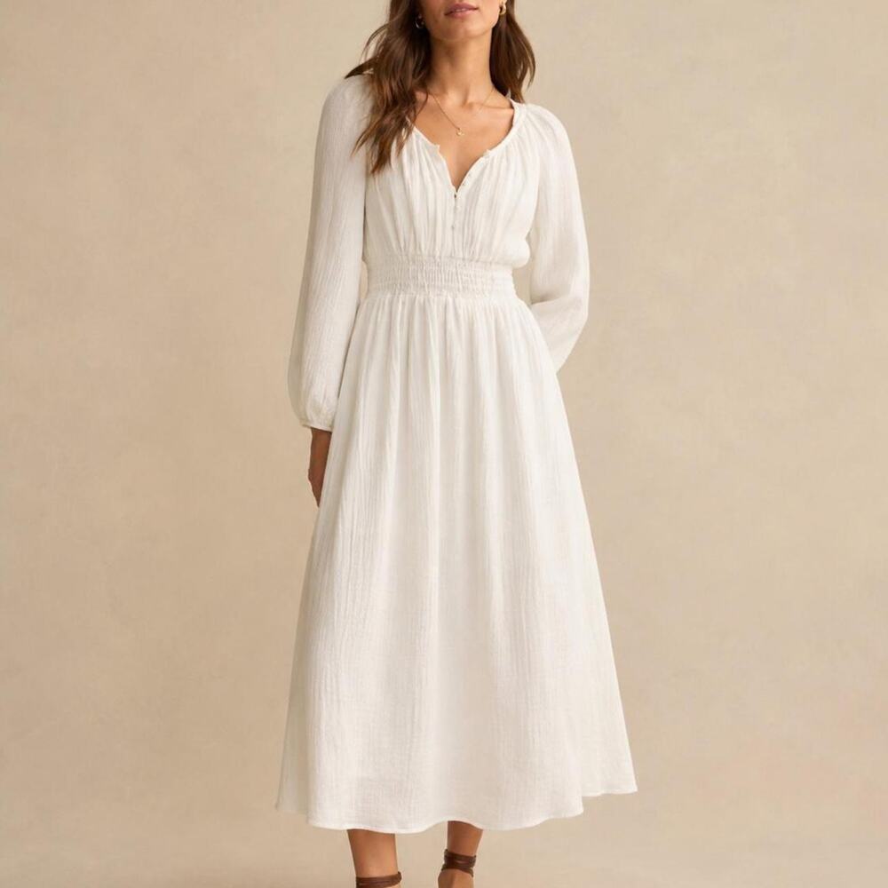 J. Crew V-Neck Midi Dress Soft Gauze White